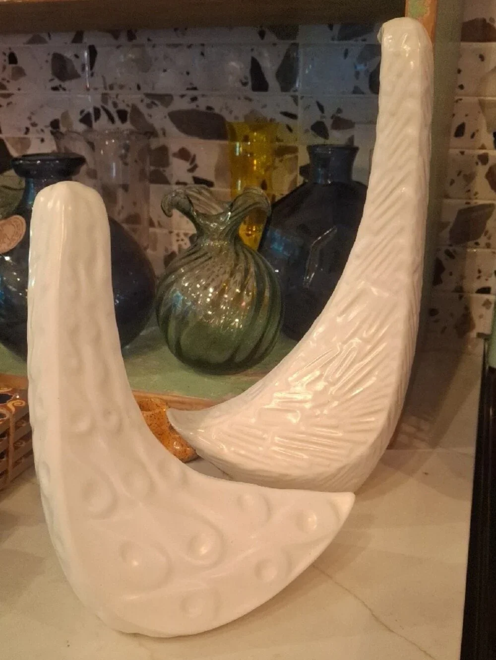 Jonathan Adler White Ceramic Dove Sculptures - Glossy White Pair